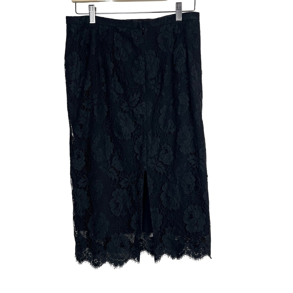J. Crew Black‎ Lace Floral Midi Skirt Size 12 Side Slit Sheath - Picture 4 of 6